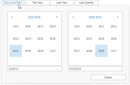 Date Filter - Date Picker Drop-Down Date Filter - Date Picker Drop-Down