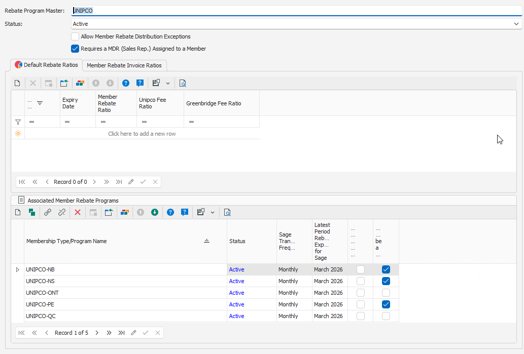 Rebate Program Master Information Screen
