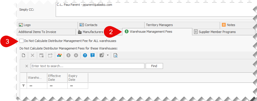Supplier warehouse Managment Fees - Do Not Calculate CheckBox