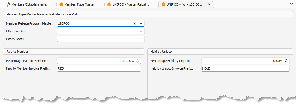 Member Rebate Invoice Ratio Detail Screen